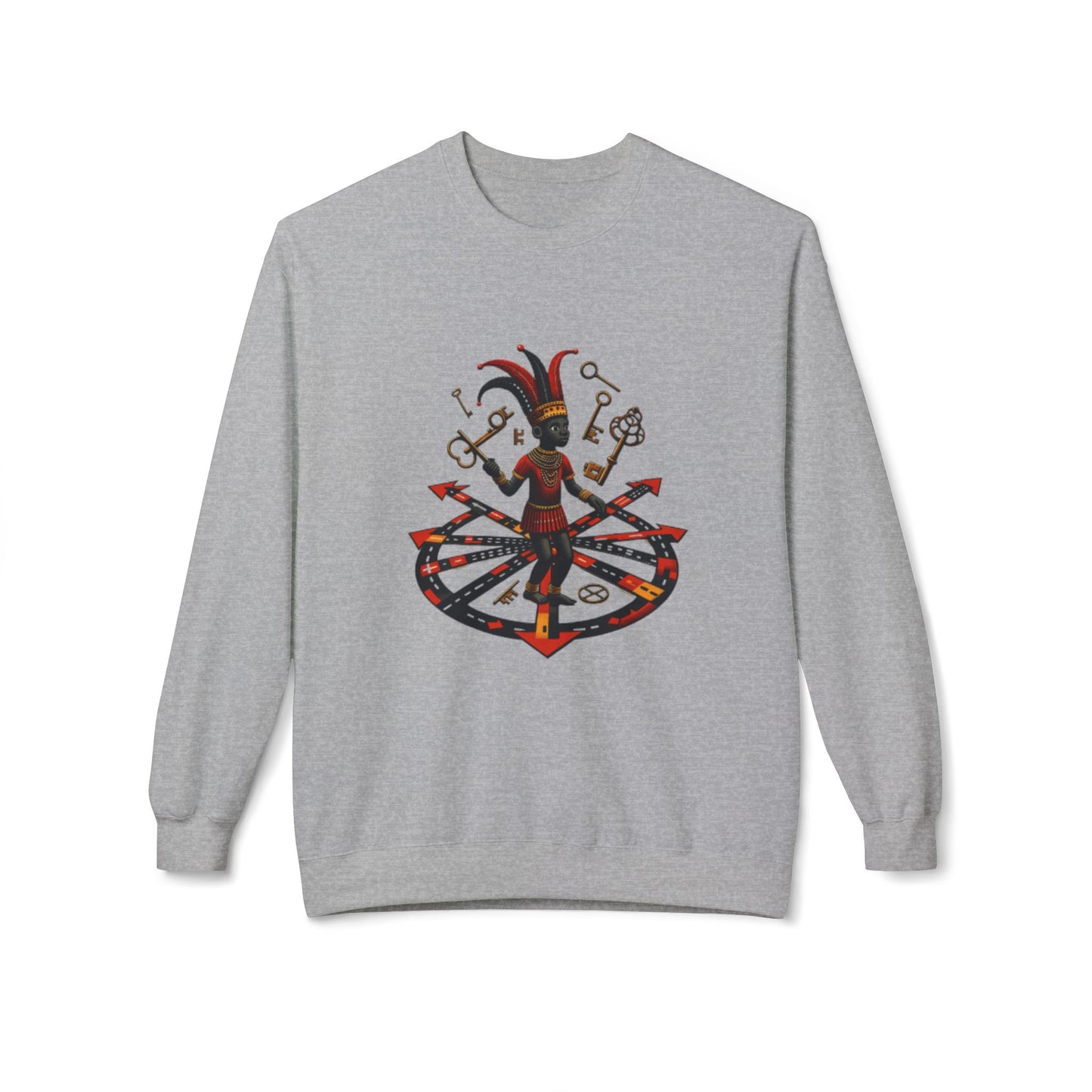 Eleggua  Orisha Vibes Fleece Crewneck Sweatshirt - Unisex Art Design