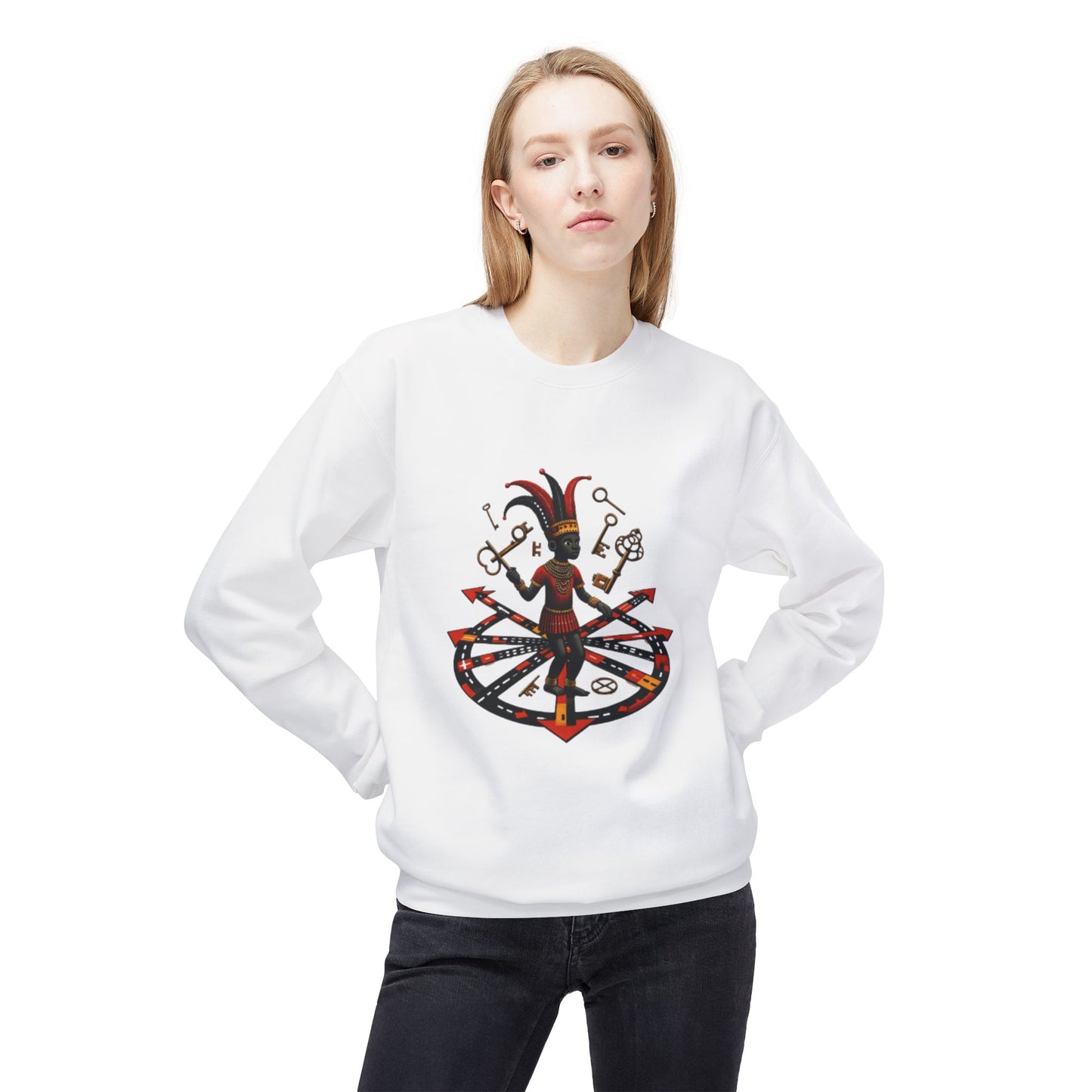 Eleggua  Orisha Vibes Fleece Crewneck Sweatshirt - Unisex Art Design