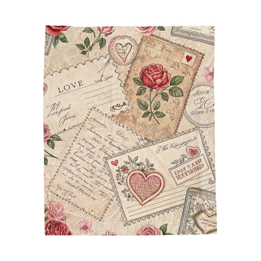 Vintage Postal Card/ Velveteen Plush Blanket