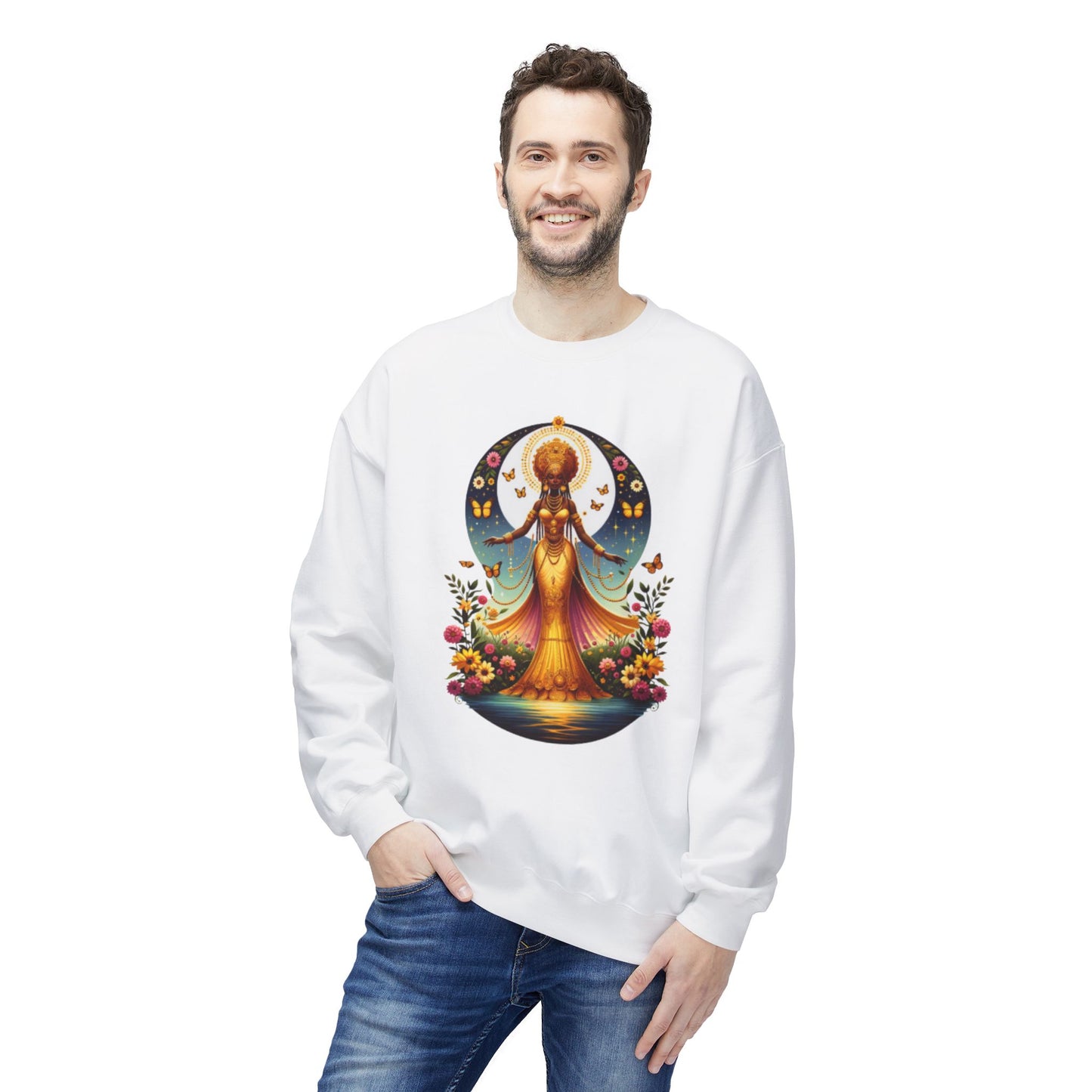 Oshun Goddess-Inspired Softstyle Fleece Sweatshirt - Unisex Midweight Crewneck