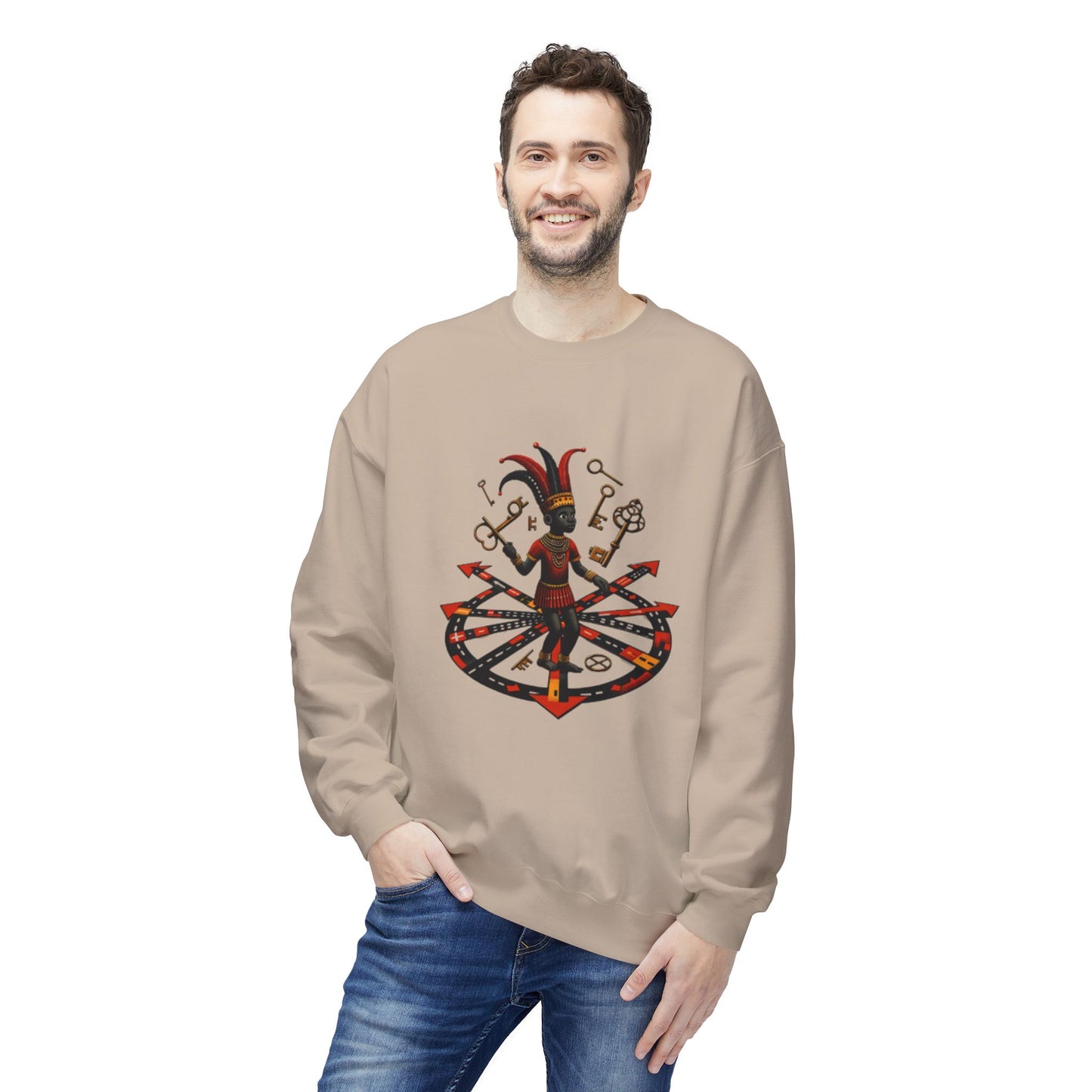 Eleggua  Orisha Vibes Fleece Crewneck Sweatshirt - Unisex Art Design