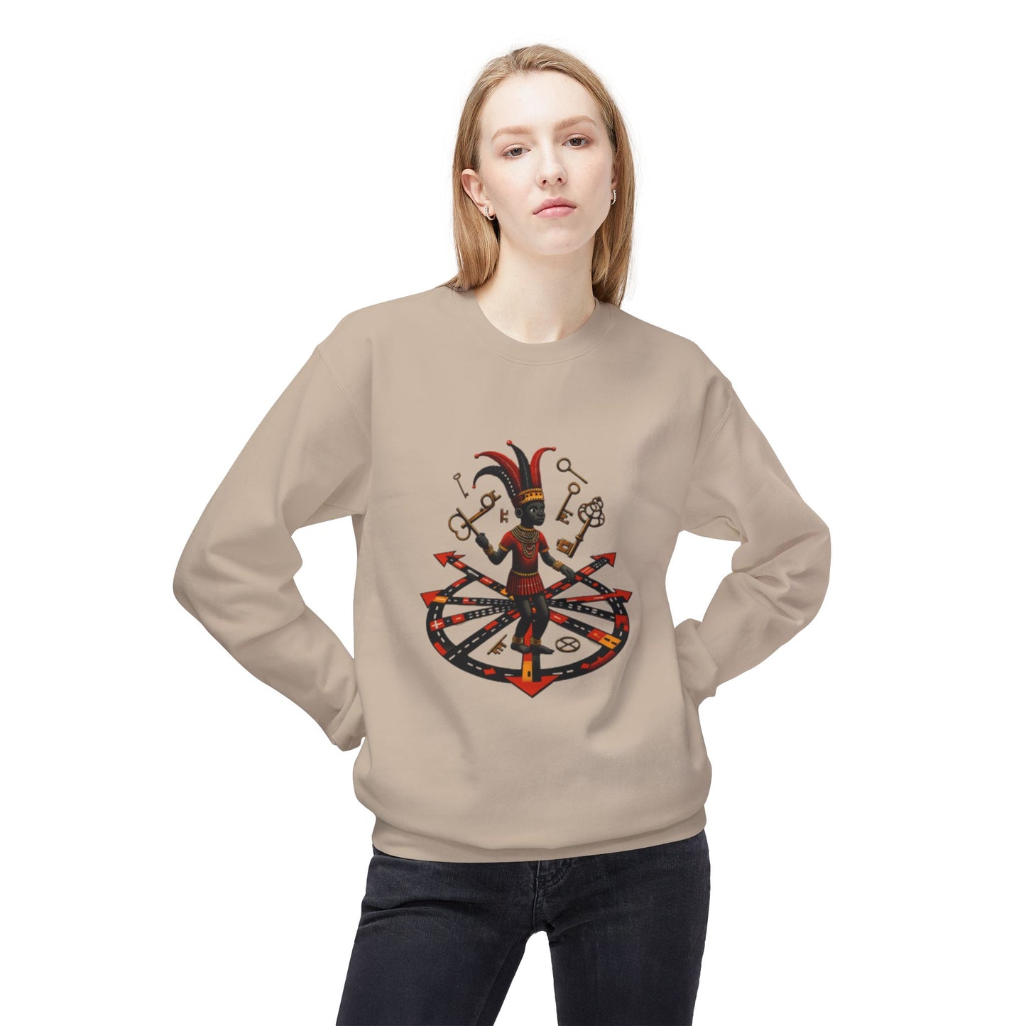 Eleggua  Orisha Vibes Fleece Crewneck Sweatshirt - Unisex Art Design