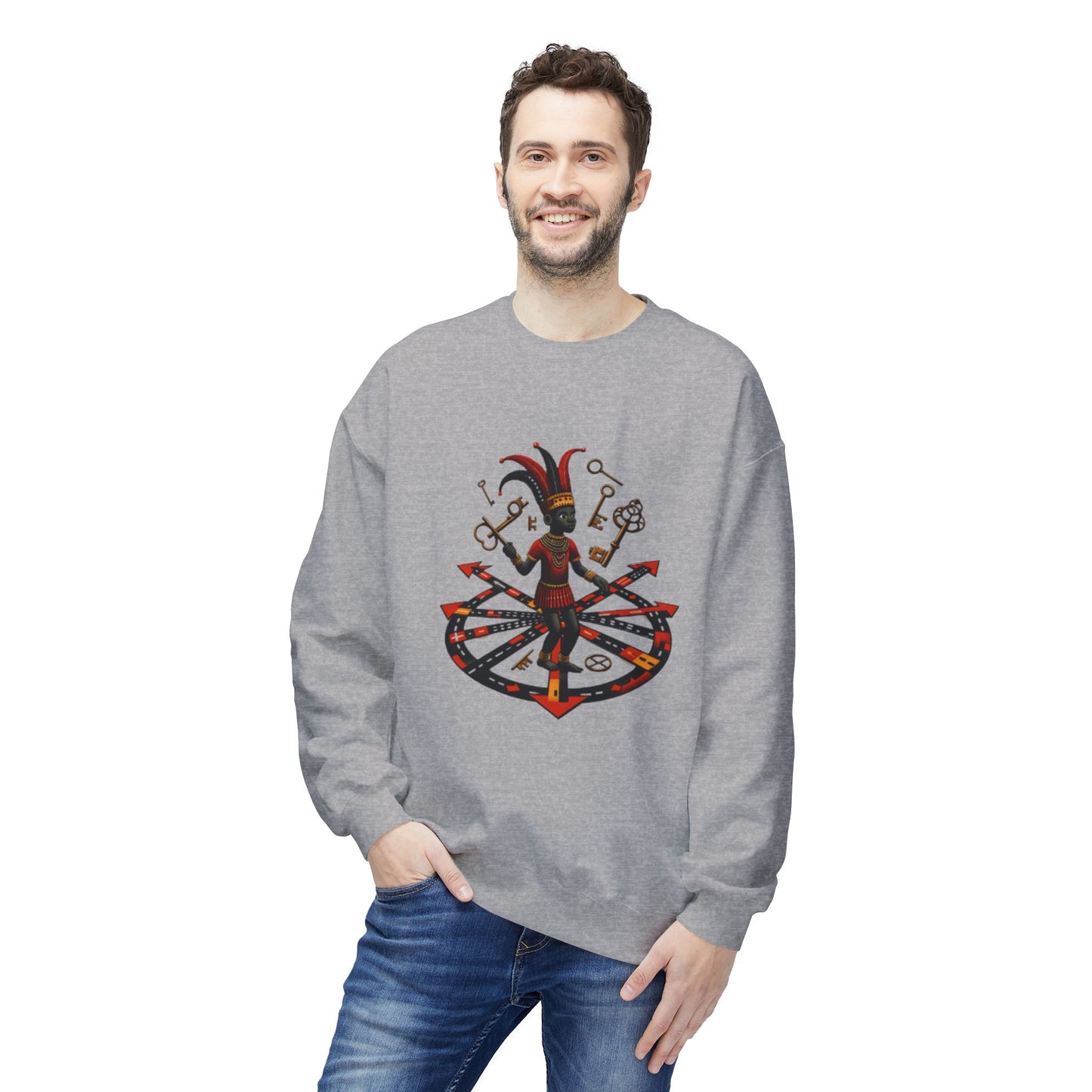 Eleggua  Orisha Vibes Fleece Crewneck Sweatshirt - Unisex Art Design