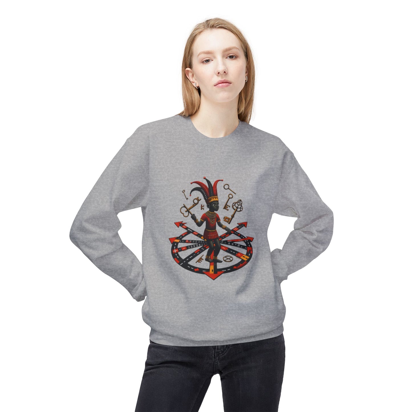 Eleggua  Orisha Vibes Fleece Crewneck Sweatshirt - Unisex Art Design