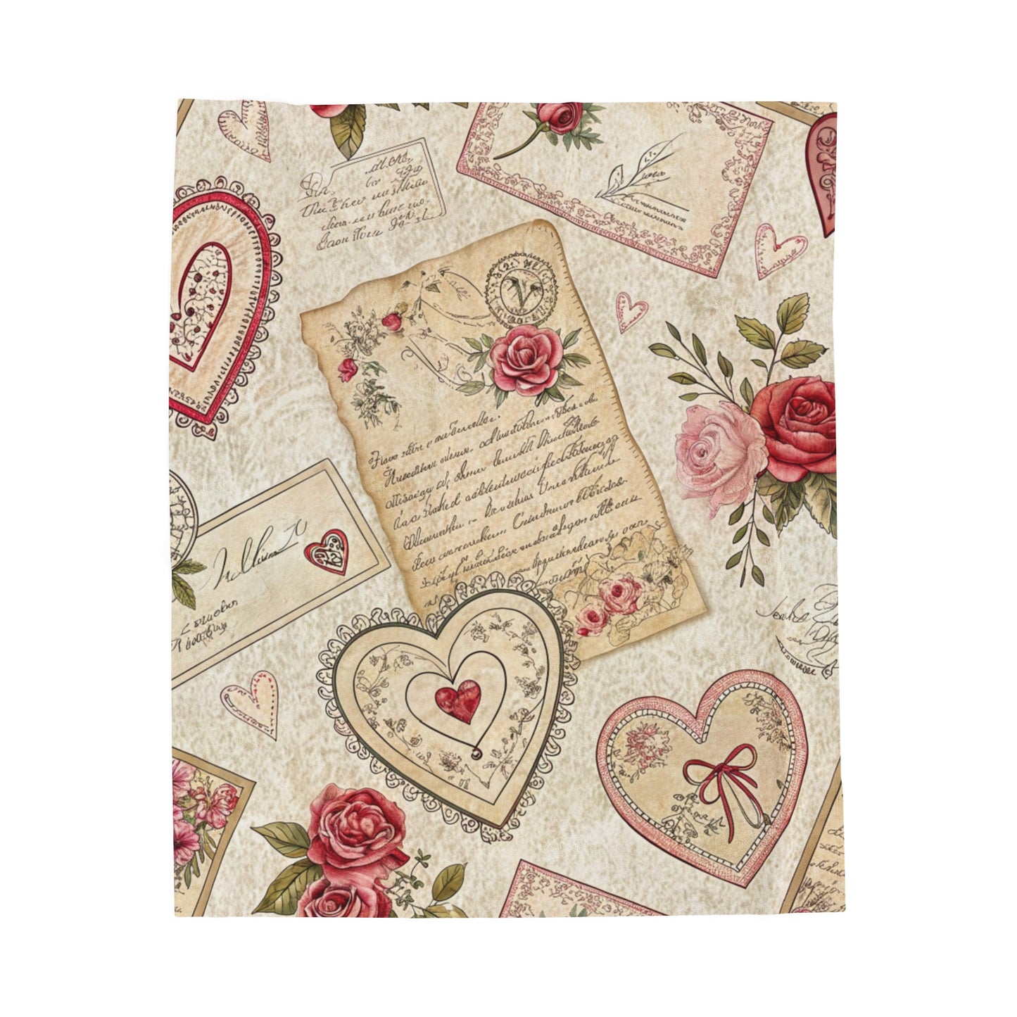 Vintage Postal Rose/ Velveteen Plush Blanket