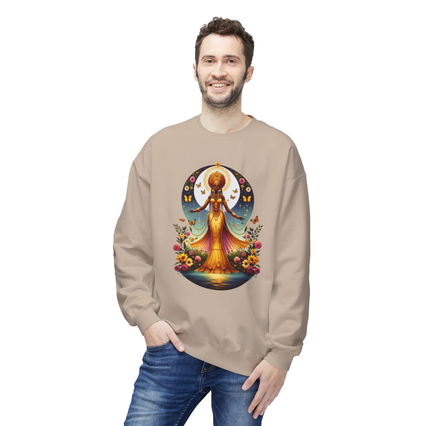 Oshun Goddess-Inspired Softstyle Fleece Sweatshirt - Unisex Midweight Crewneck