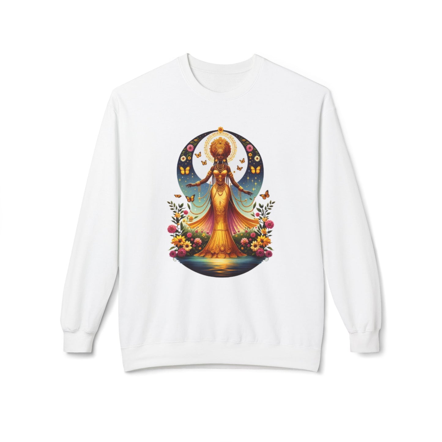 Oshun Goddess-Inspired Softstyle Fleece Sweatshirt - Unisex Midweight Crewneck