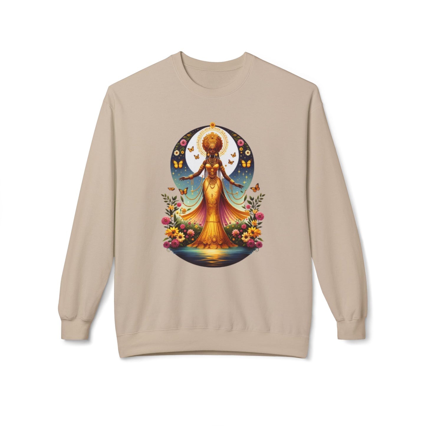 Oshun Goddess-Inspired Softstyle Fleece Sweatshirt - Unisex Midweight Crewneck