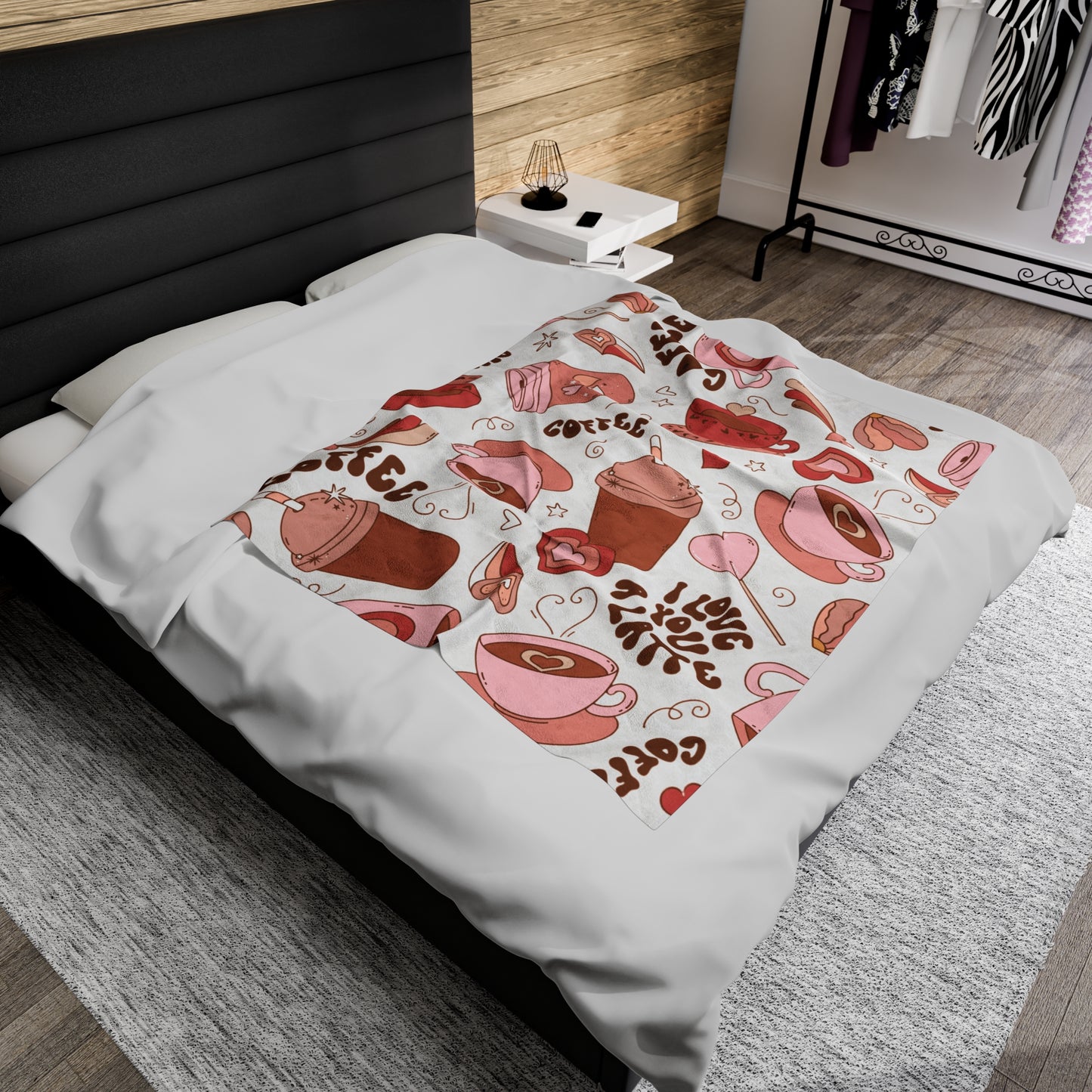 Love coffee/ Velveteen Plush Blanket