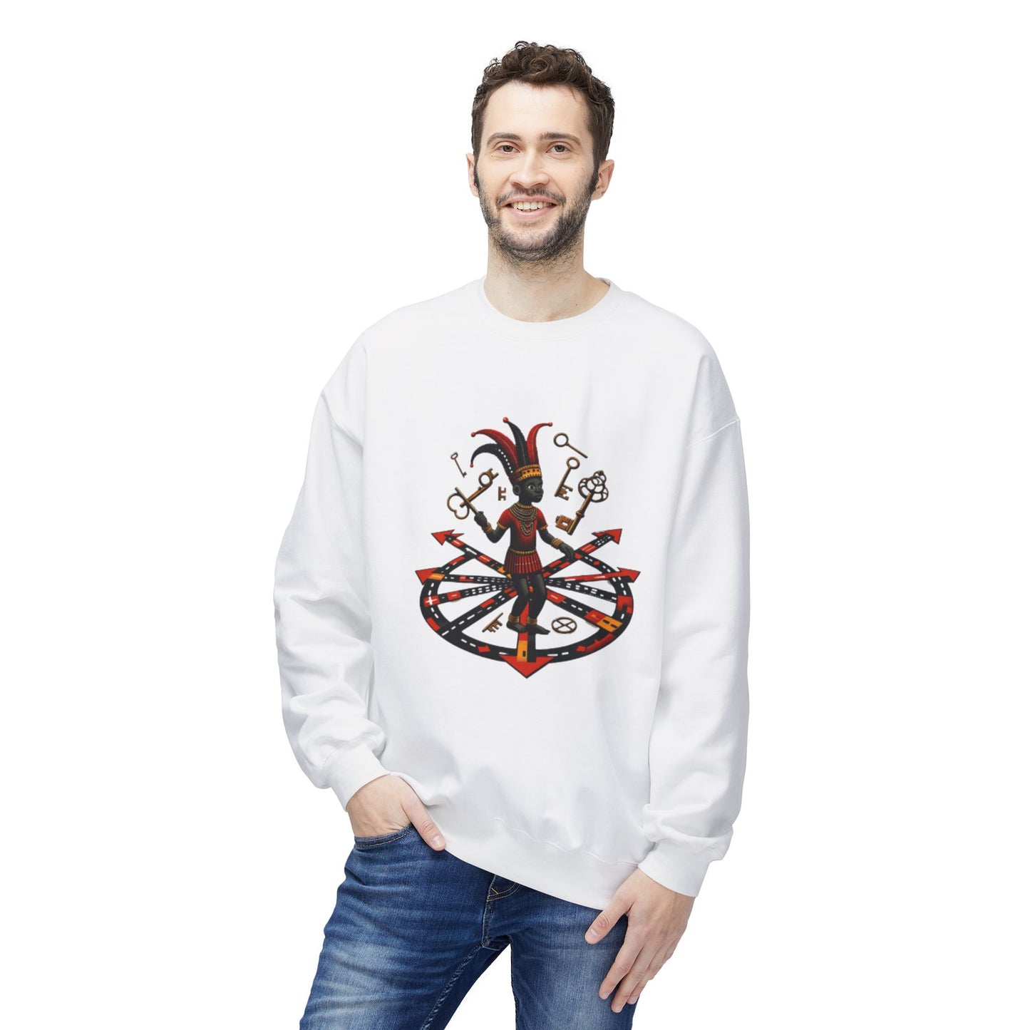 Eleggua  Orisha Vibes Fleece Crewneck Sweatshirt - Unisex Art Design