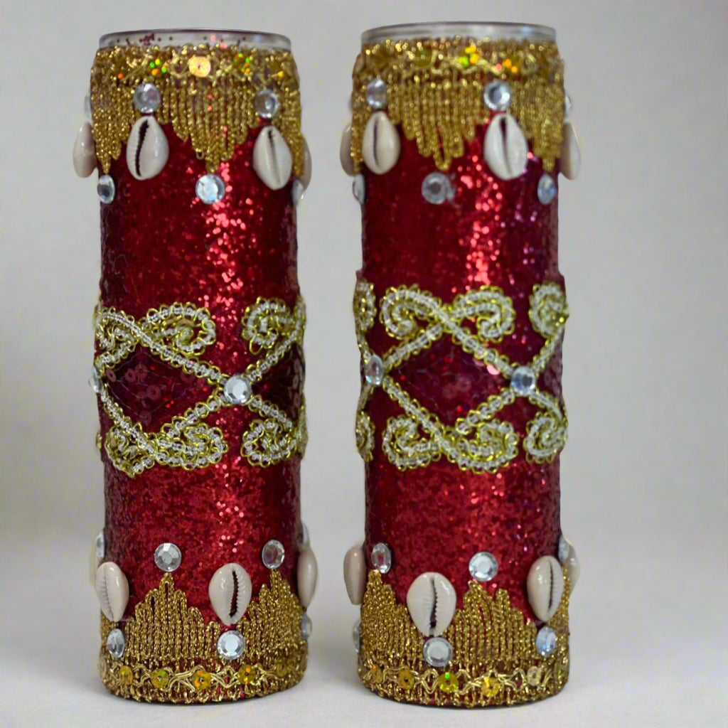 Handmade set of two candles for Orisha Shango / Set de velas para orisha Shango